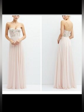 Dessy Collection Strapless Floral Embroidered Corset Maxi Dress Blush